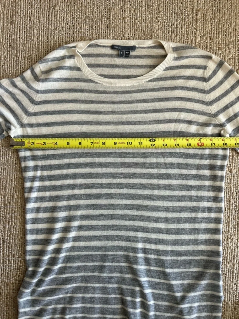 Vince Gray & White Striped Lightweight Crewneck Sweater - Picture 6 of 8
